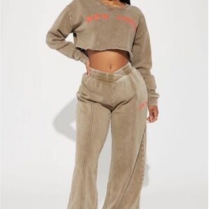 Fashion Nova Tan and Red Jogger Set